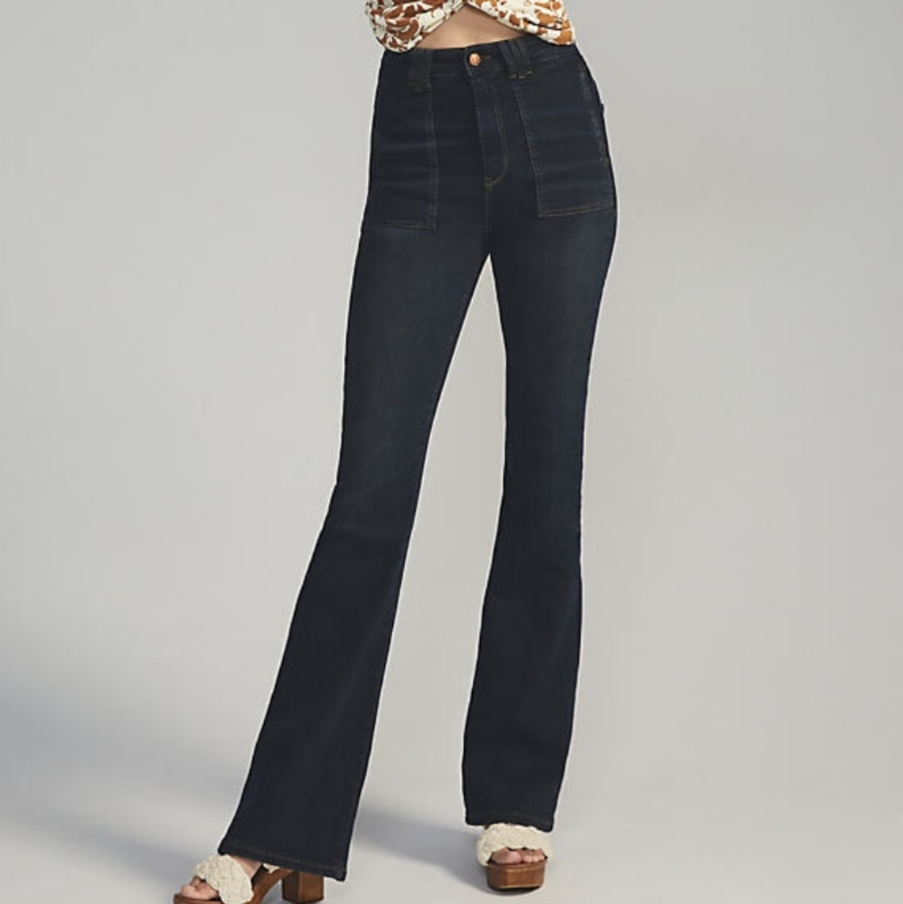 PILCRO x ANTHROPOLOGIE The Icon Black Flare Denim Jeans Mid-Rise Edition 27